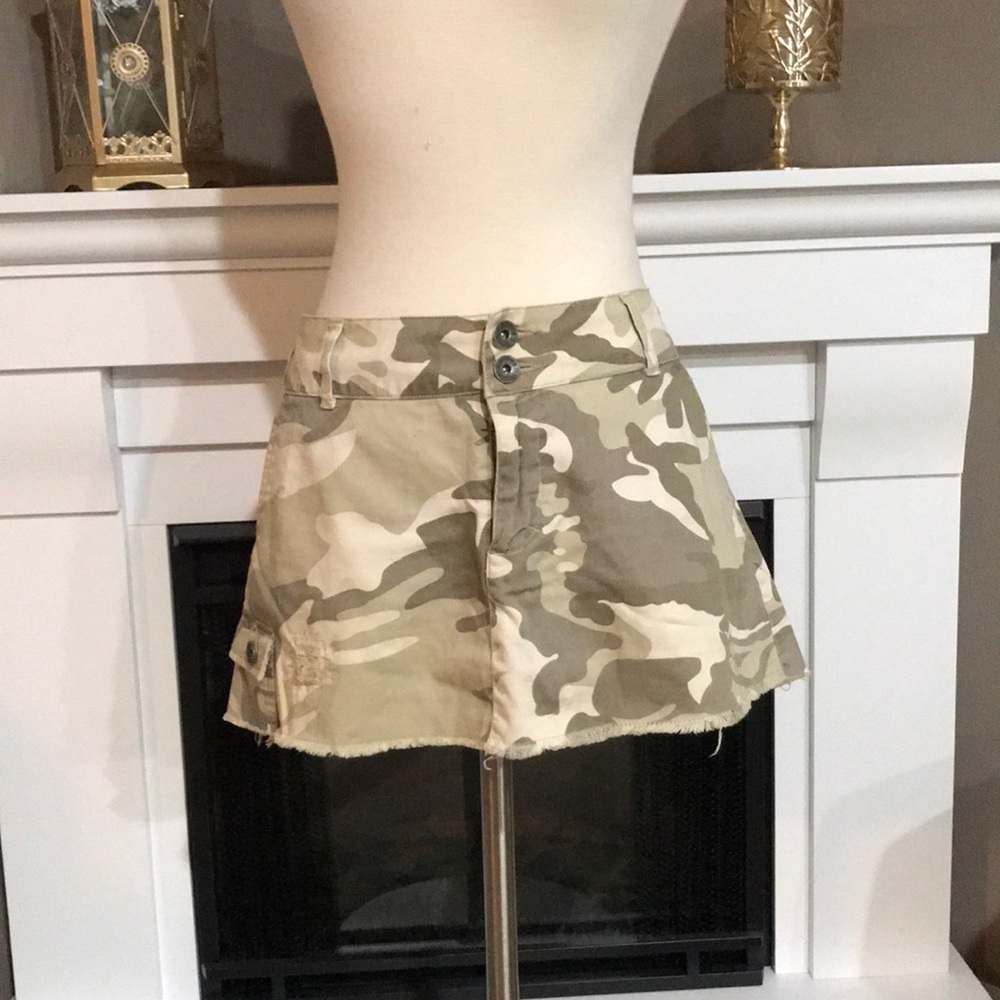 Billabong Tan Distressed Camouflage Mini Skirt